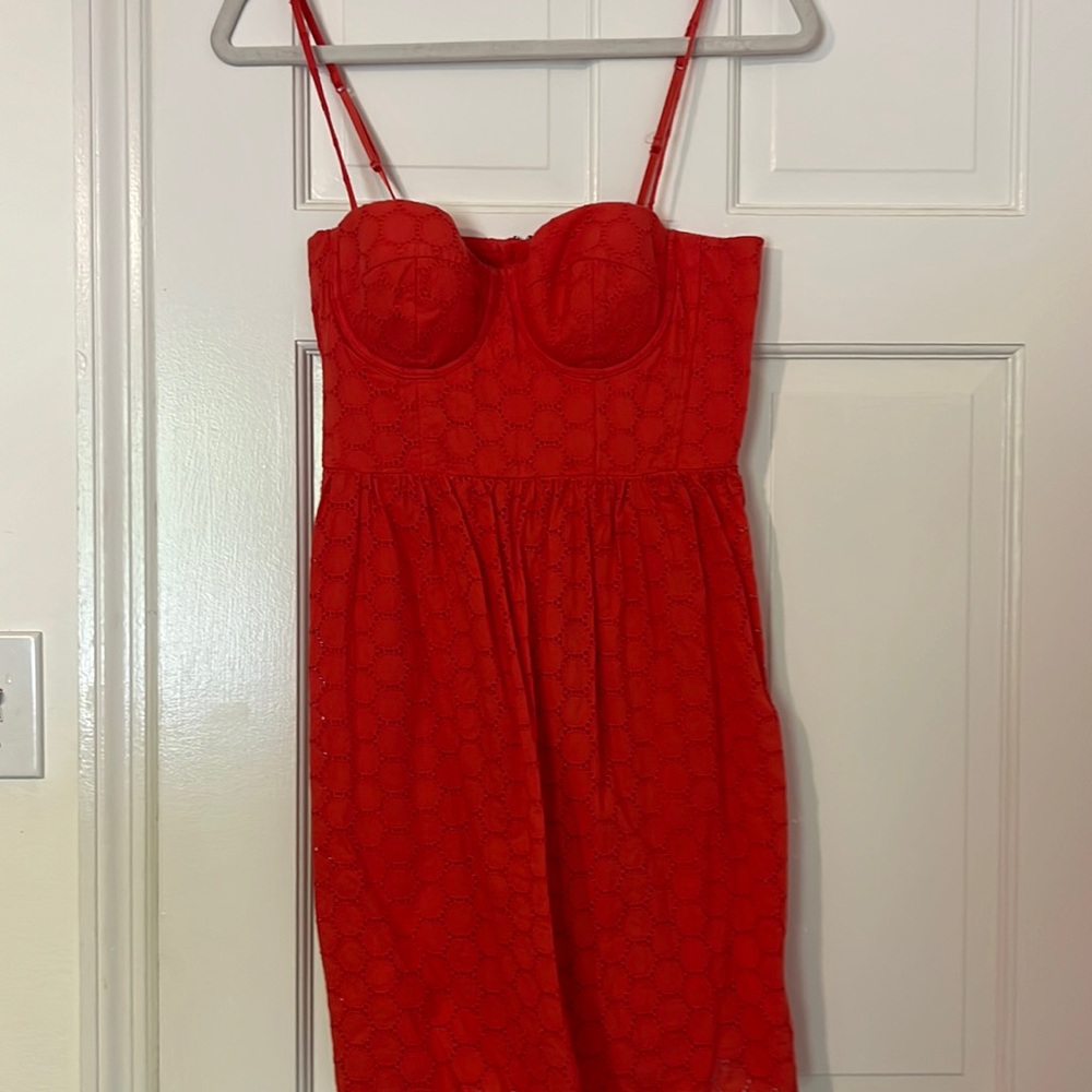 Coral eyelet mini dress